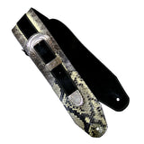 Black Python Skin Buckled Guitar Strap