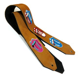 OOAK Stones Lips Gold Leather Guitar Strap