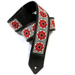 Vintage Textile Ribbon Red Stitched Guitar Strap