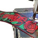 all leather custom guitar strap with name Laura