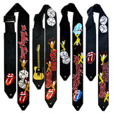 Set of custom leather guitar straps with Rolling Stones logos