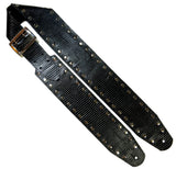 Black Reptile Leather Silver Studded Guitar Strap