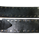 Wide Black Reptile Leather Silver Studded Guitar Strap