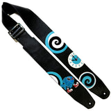 One of  kind leather guitar strap with images representing a dream or hallucinations.