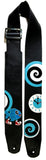 One of  kind leather guitar strap with black, white and turquoise Kidskin overlays.