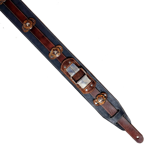 Blue on Blue Distressed Concho Guitar Strap