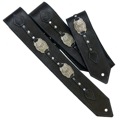 PS LE of 2 Blue Stitched Filigree Guitar Strap *RSL