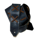 PS OOAK Blue Leather, Big Brown X Guitar Strap *R