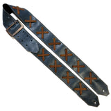 PS OOAK Blue Leather, Big Brown X Guitar Strap *R