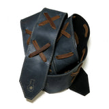 PS OOAK Blue Leather, Big Brown X Guitar Strap *R