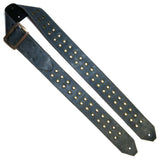 PS OOAK Blue Leather, Brass Eyelets Guitar Strap *R