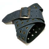 PS OOAK Blue Leather, Brass Eyelets Guitar Strap *R