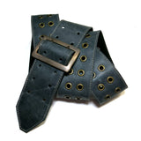 PS OOAK Blue Leather, Brass Eyelets Guitar Strap *R