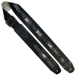 Black Italian Chap Leather guitar strap with Scalloped Conchos