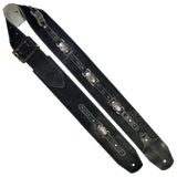 Black Italian Chap Leather guitar strap with Scalloped Conchos