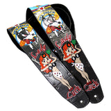 Custom WW2 Bomber Plane Nose Art Lady Luck guitar straps, all leather highly detailed art.