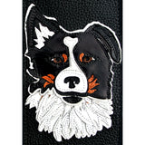 Custom leather guitar strap with the image of owners dog "Beau"