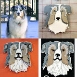 Custom leather guitar strap showing the creation of the image of owners dog "Zap"