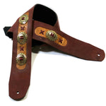 OOAK Guitar Strap Burgundy with Golden Underlays & Conchos