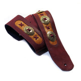 OOAK Guitar Strap Burgundy with Golden Underlays & Conchos