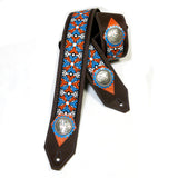 OOAK Vintage Textile Ribbon Blue and Orange Guitar Strap
