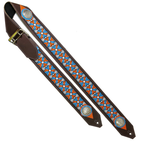 OOAK Vintage Textile Ribbon Blue and Orange Guitar Strap