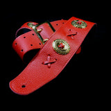 Limited Edition Red Leather, Gold Concho Guitar Strap