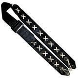 PS Black Reptile Leather White Laced X Guitar Strap R