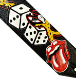Close up of Rolling Stones Custom Leather Guitar Strap