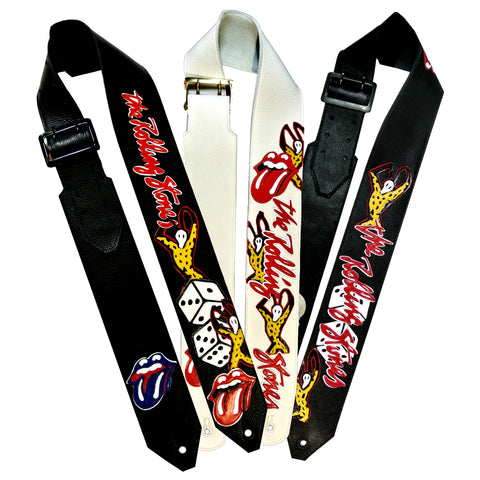 Rolling Stones Custom Leather Guitar Straps in Black and White