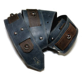 PS OOAK Blue & Brown Slip-Strap Guitar Strap Domes-*L