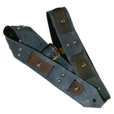 PS OOAK Blue & Brown Slip-Strap Guitar Strap Domes-*L