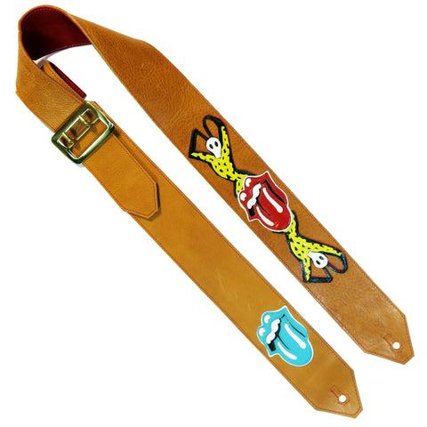 OOAK Stones Voodoo Lounge Gold Leather Guitar Strap