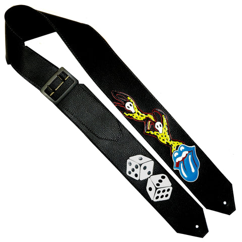OOAK Stones Voodoo Lounge Black Leather Guitar Strap 3 Inch
