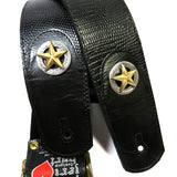 PS Thin Black Reptile Leather Guitar Strap Texas Star RSL