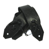 Thin Black Reptile Leather Guitar Strap Tassle Tip R+43-51