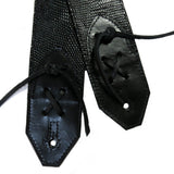 Thin Black Reptile Leather Guitar Strap Tassle Tip R+43-51