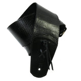 Wide Black Reptile Leather Guitar Strap Tassle Tip-Standard length