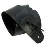 Wide Black Reptile Leather Guitar Strap Tassle Tip-Standard length