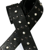 OOAK Howlite Cabochon and Silver Studded Guitar Strap-44-52 inches
