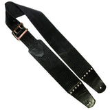 PS Wide Black Reptile Leather Guitar Strap with Silver Hardware-R+-44" to 51"
