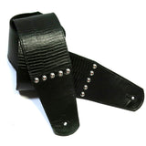 PS Wide Black Reptile Leather Guitar Strap with Silver Hardware-R+-44" to 51"