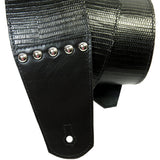 PS Wide Black Reptile Leather Guitar Strap with Silver Hardware-R+-44" to 51"
