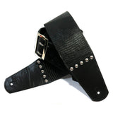 PS Wide Black Reptile Leather Guitar Strap with Silver Hardware-R+-44" to 51"