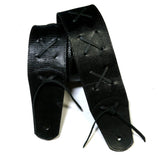 OOAK Wide Black Reptile X Leather Guitar Strap