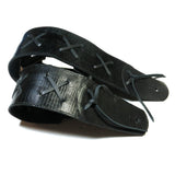 OOAK Wide Black Reptile X Leather Guitar Strap