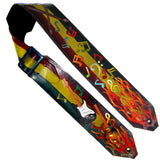 Airbrushed and finely detailed custom guitar strap with flames and two three-dimensional guitars.