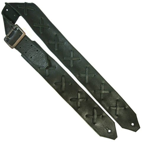 Wide Black X Leather Guitar Strap
