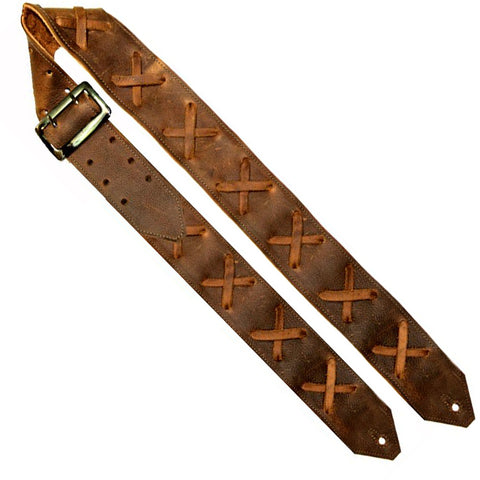 Thin Brown "X" Leather Guitar Strap