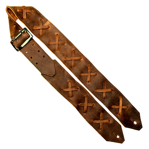 Wide Brown "X" Leather Guitar Strap